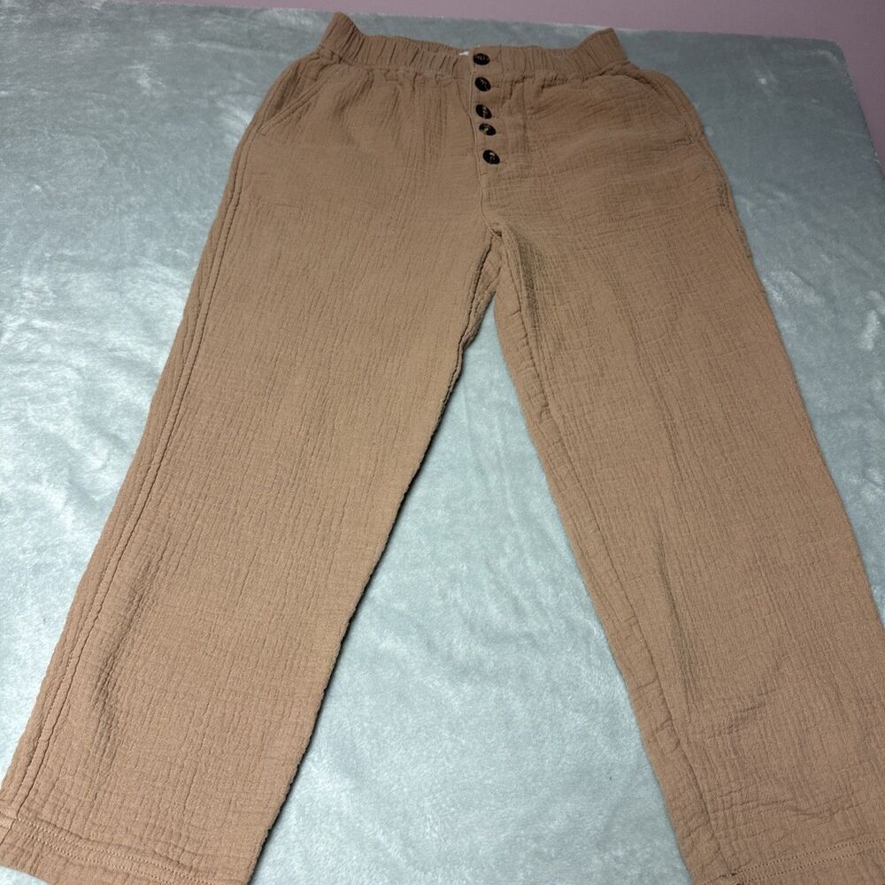 Madewell  Size S Tan Cotton Linen Pull-On Ankle Pants